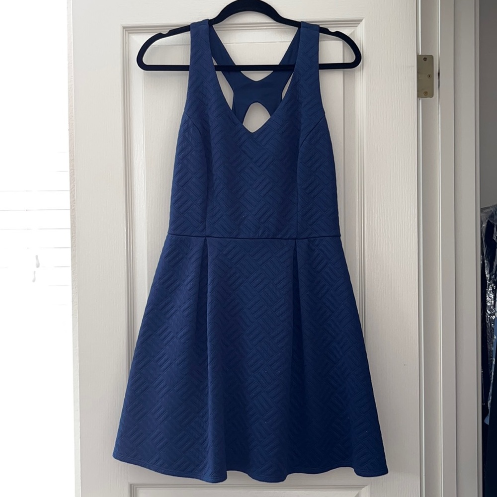 Navy Quilted A-line Dress with Strappy Back